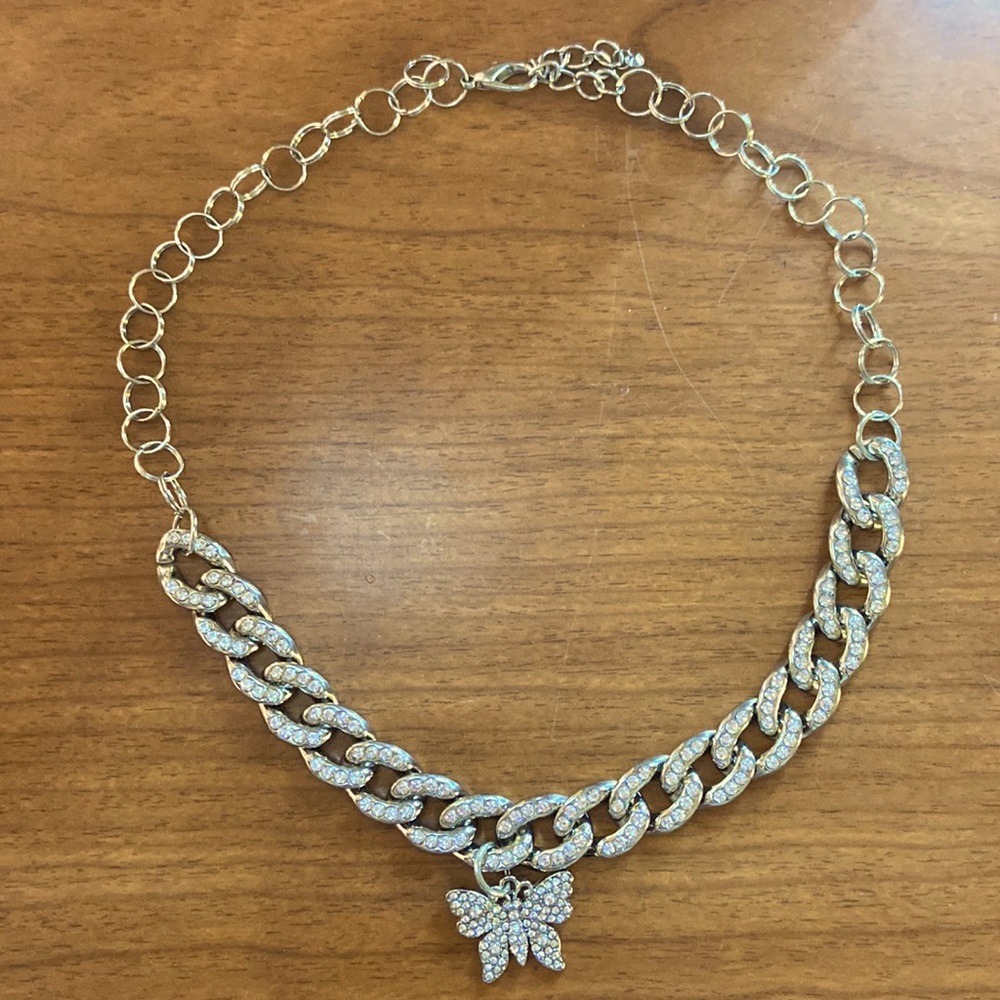 Rhinestone butterfly necklace